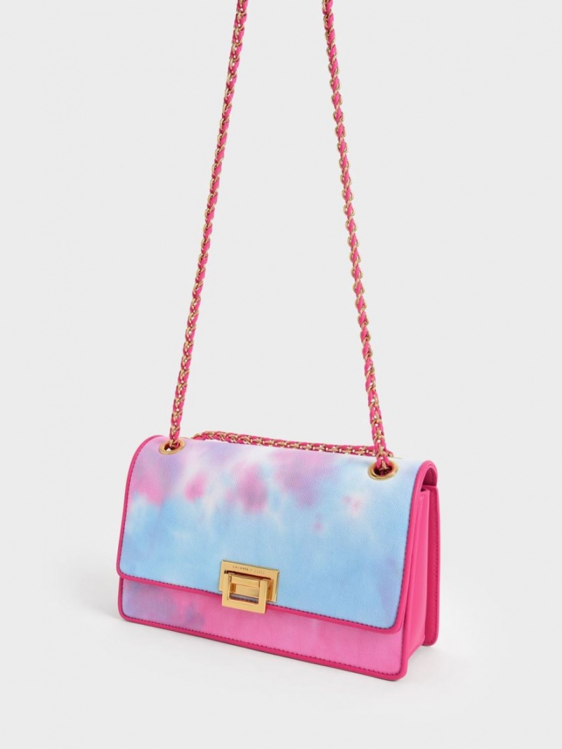 Charles And Keith Chain Handle Tie-Dye Shoulder Bags Fuchsia | PHILIPPINES U704