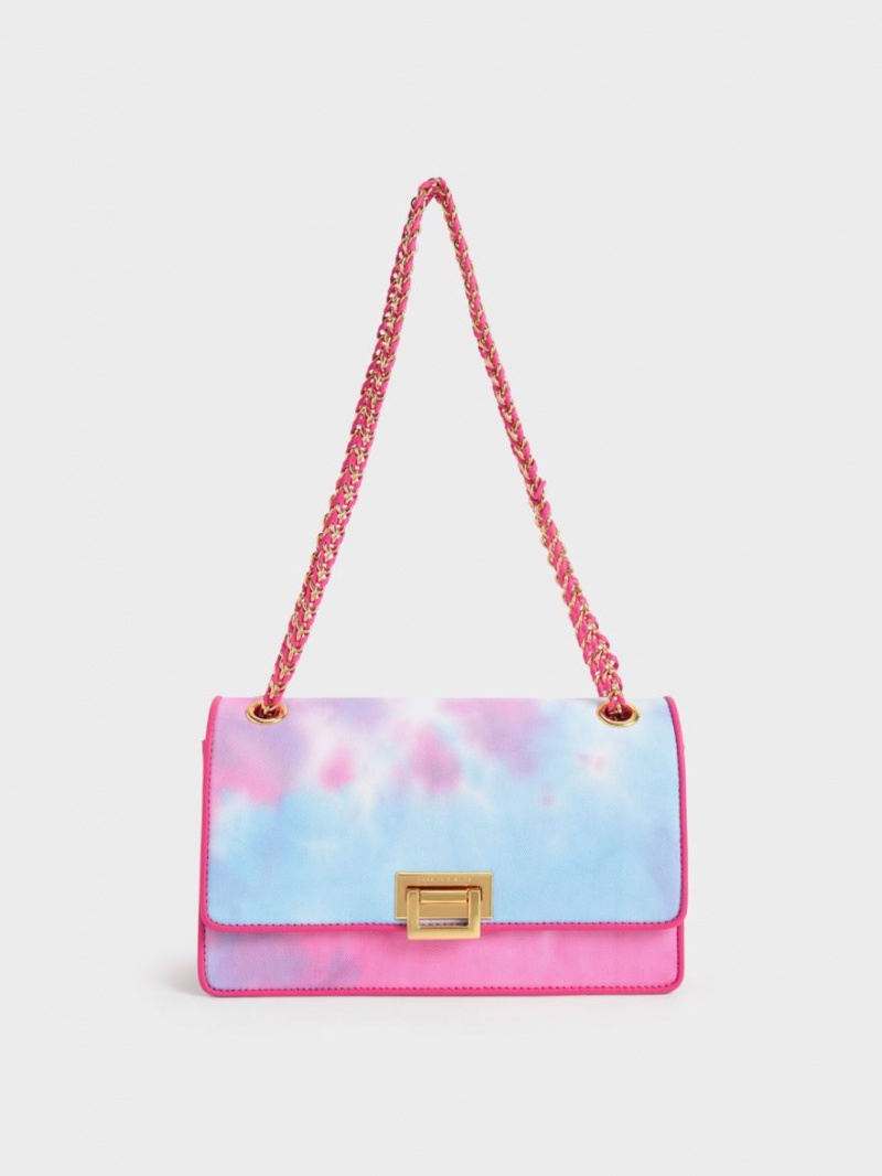 Charles And Keith Chain Handle Tie-Dye Shoulder Bags Fuchsia | PHILIPPINES U704