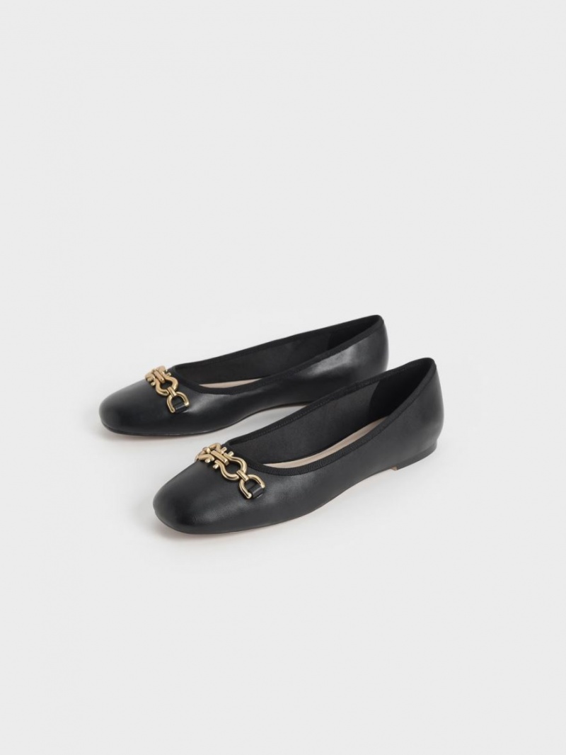 Charles And Keith Chain Link Ballet Flats Black | PHILIPPINES L145