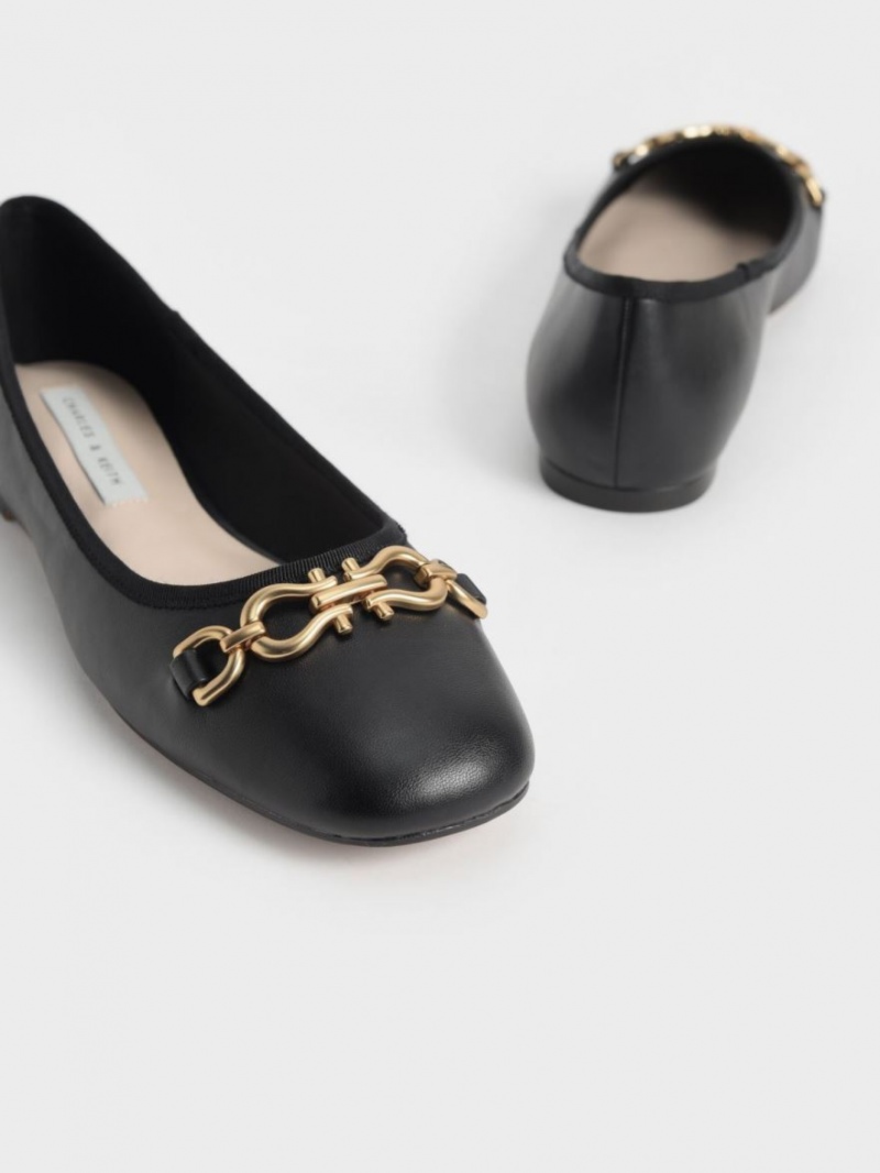 Charles And Keith Chain Link Ballet Flats Black | PHILIPPINES L145