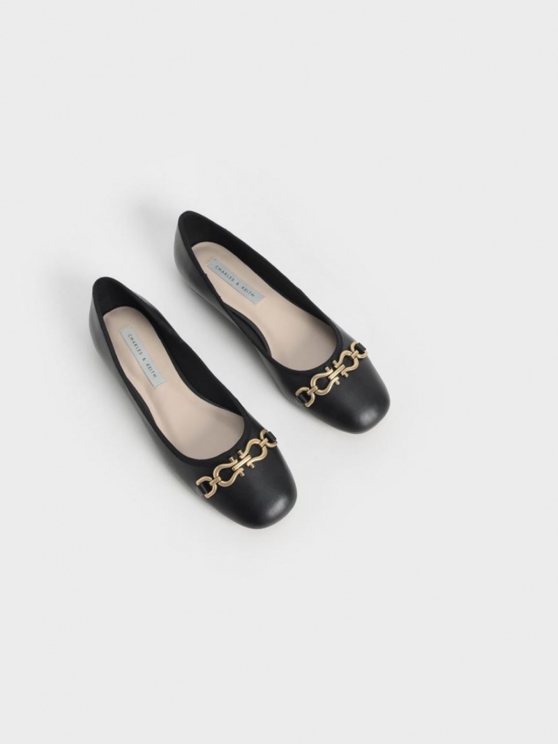 Charles And Keith Chain Link Ballet Flats Black | PHILIPPINES L145