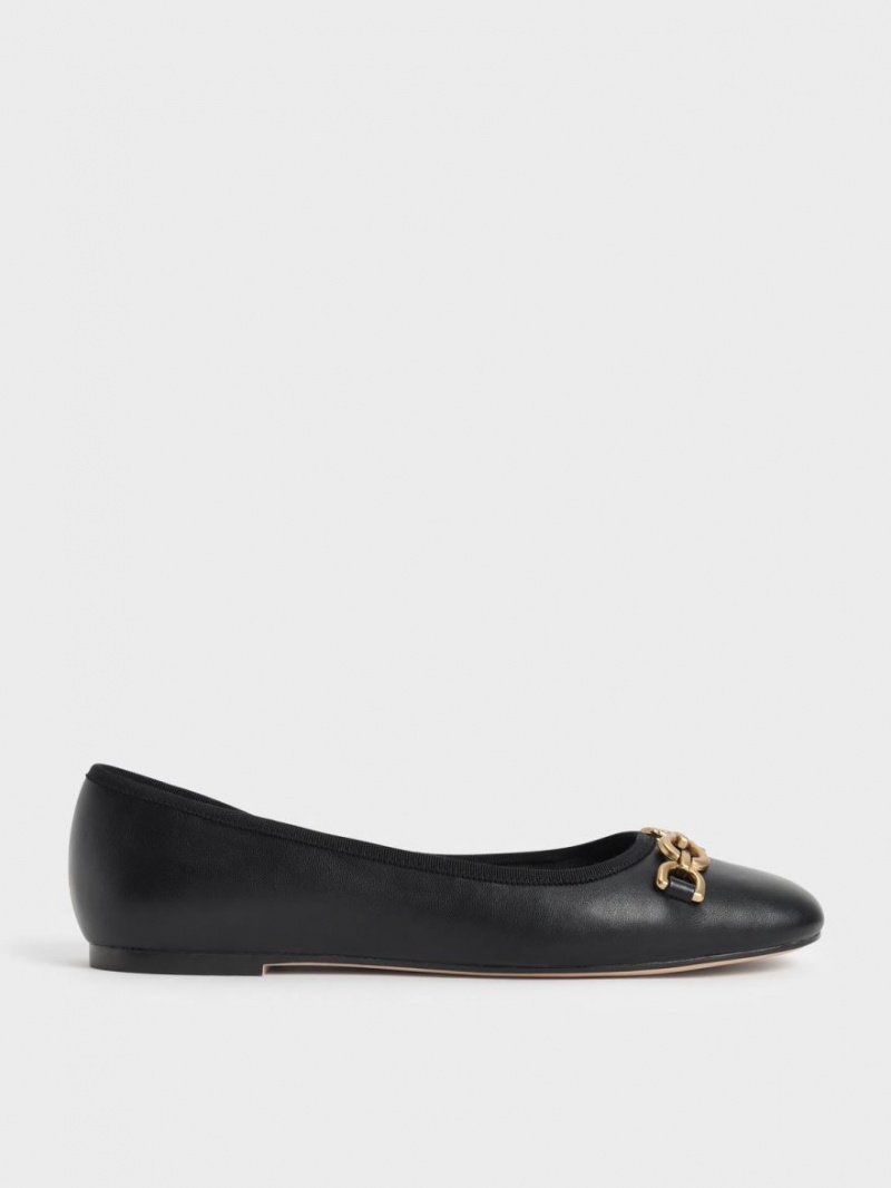 Charles And Keith Chain Link Ballet Flats Black | PHILIPPINES L145