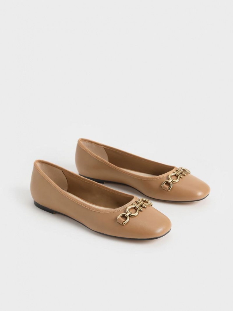 Charles And Keith Chain Link Ballet Flats Brown | PHILIPPINES Q163