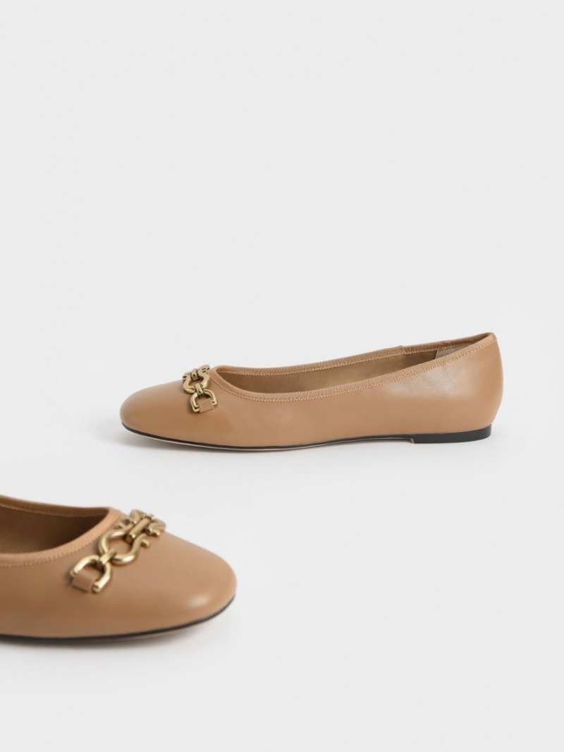 Charles And Keith Chain Link Ballet Flats Brown | PHILIPPINES Q163