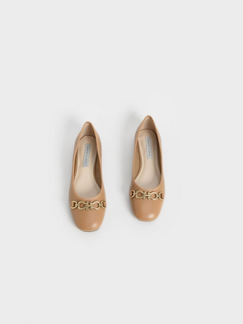 Charles And Keith Chain Link Ballet Flats Brown | PHILIPPINES Q163