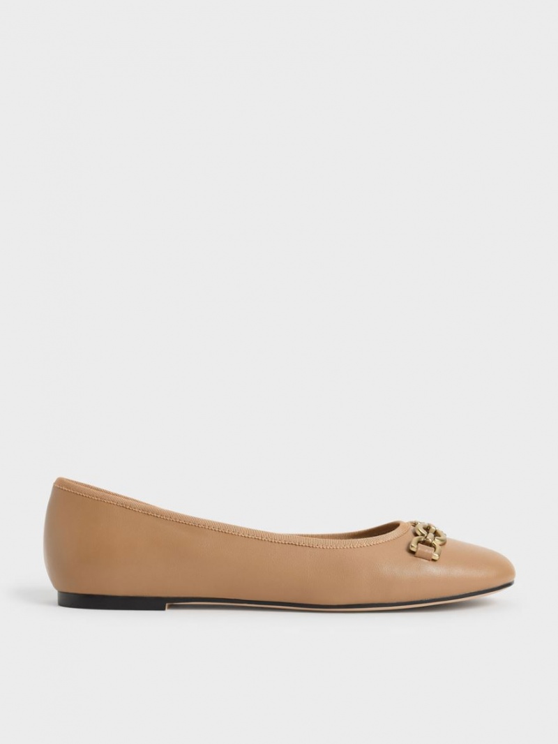 Charles And Keith Chain Link Ballet Flats Brown | PHILIPPINES Q163