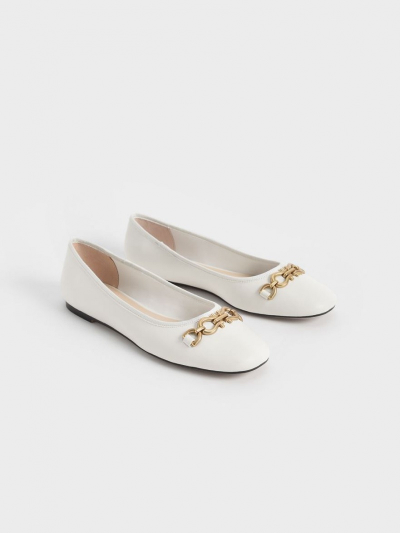 Charles And Keith Chain Link Ballet Flats White | PHILIPPINES P243