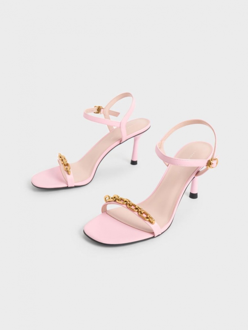 Charles And Keith Chain Link Heels Sandals Light Pink | PHILIPPINES B139