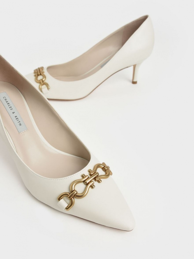 Charles And Keith Chain Link Pointed Toe Pumps White | PHILIPPINES C268