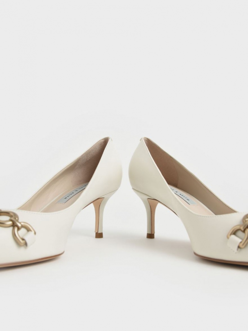 Charles And Keith Chain Link Pointed Toe Pumps White | PHILIPPINES C268