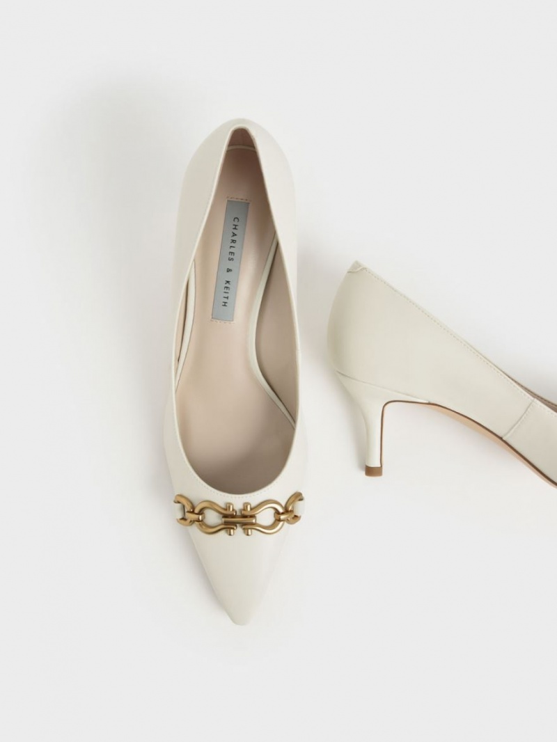 Charles And Keith Chain Link Pointed Toe Pumps White | PHILIPPINES C268