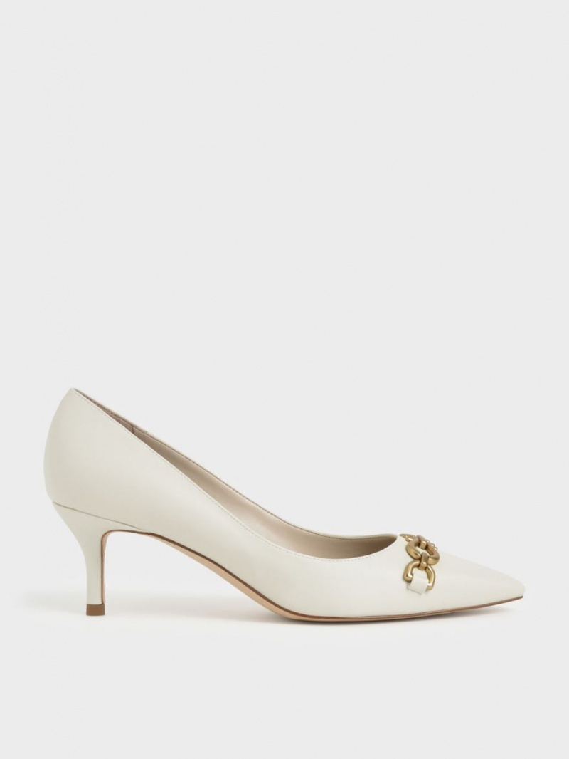 Charles And Keith Chain Link Pointed Toe Pumps White | PHILIPPINES C268