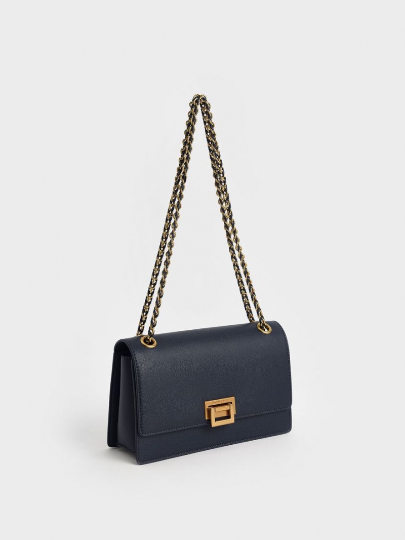 Charles And Keith Chain Shoulder Bags Navy | PHILIPPINES W029