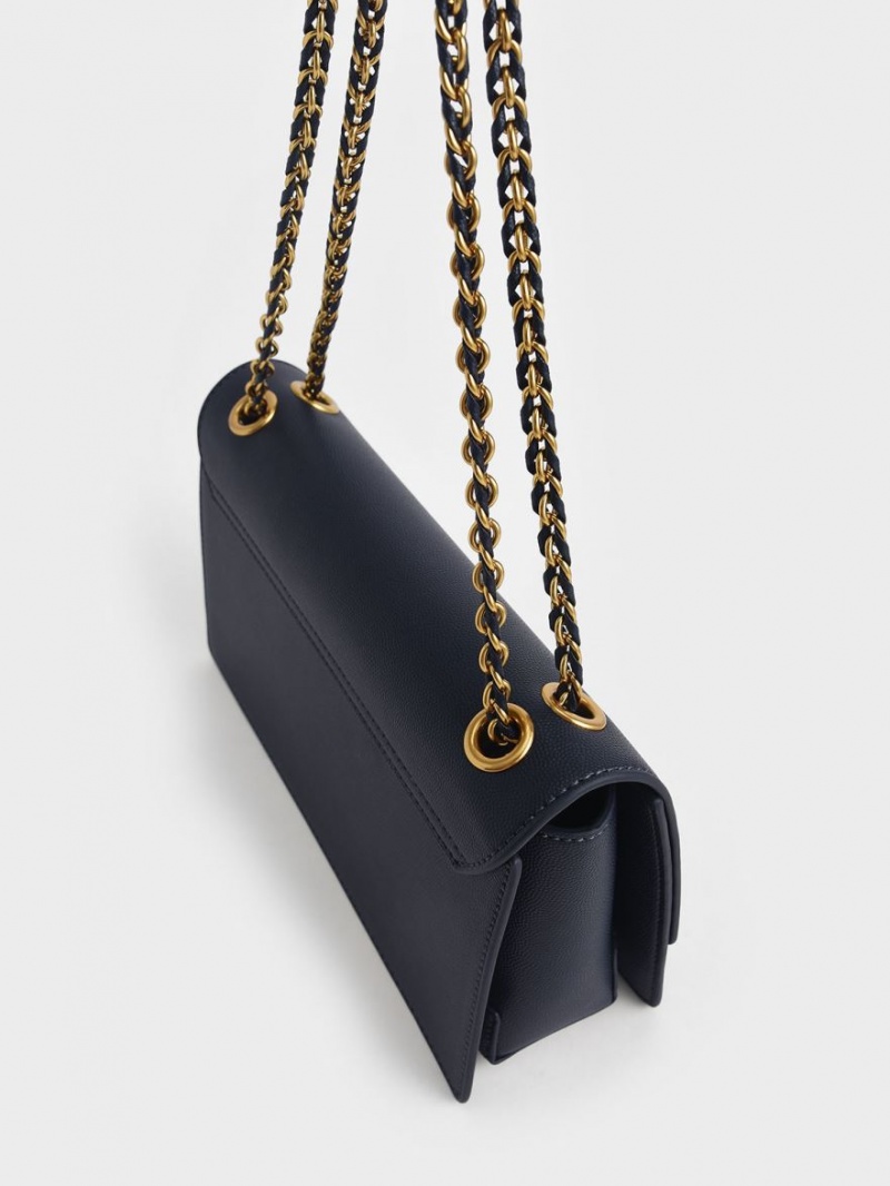 Charles And Keith Chain Shoulder Bags Navy | PHILIPPINES W029