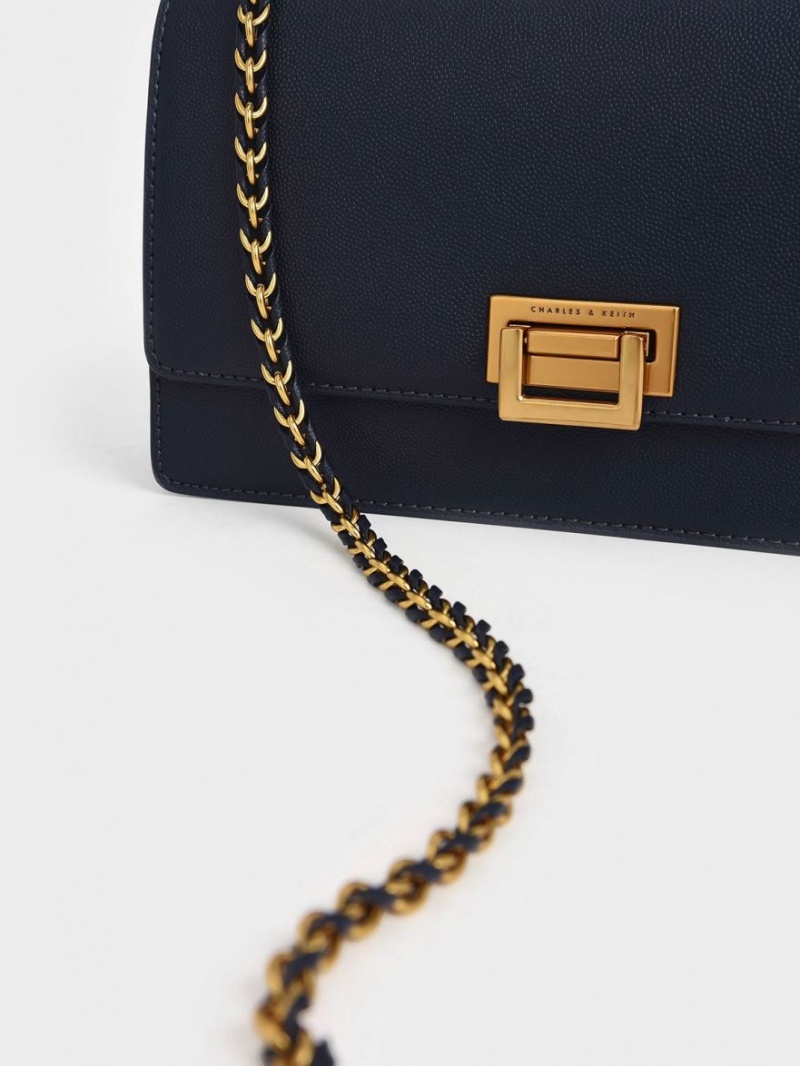 Charles And Keith Chain Shoulder Bags Navy | PHILIPPINES W029