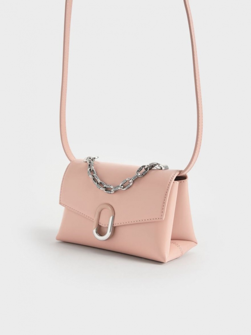 Charles And Keith Chain Strap Envelope Crossbody Bags Pink | PHILIPPINES J082