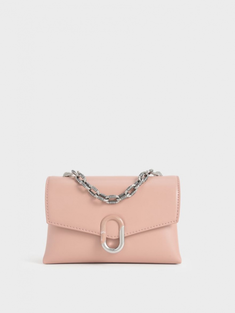 Charles And Keith Chain Strap Envelope Crossbody Bags Pink | PHILIPPINES J082