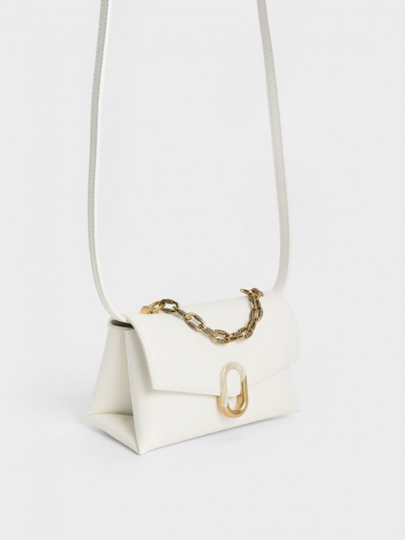 Charles And Keith Chain Strap Envelope Crossbody Bags White | PHILIPPINES X458