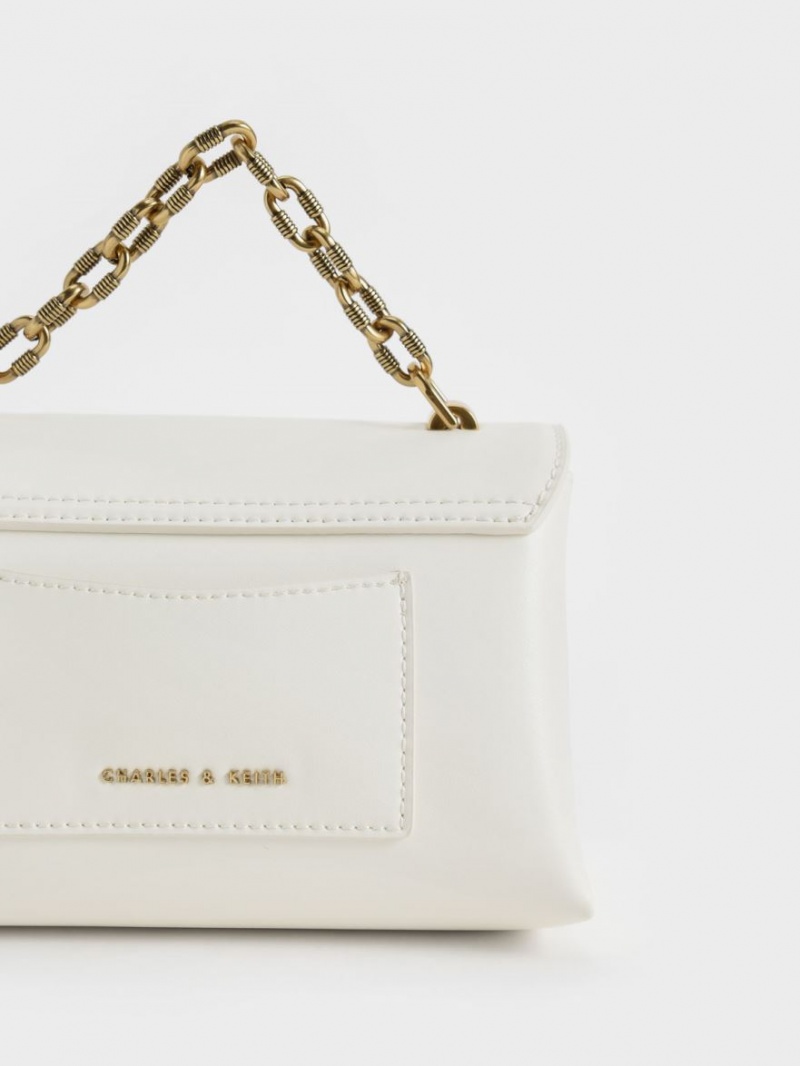 Charles And Keith Chain Strap Envelope Crossbody Bags White | PHILIPPINES X458