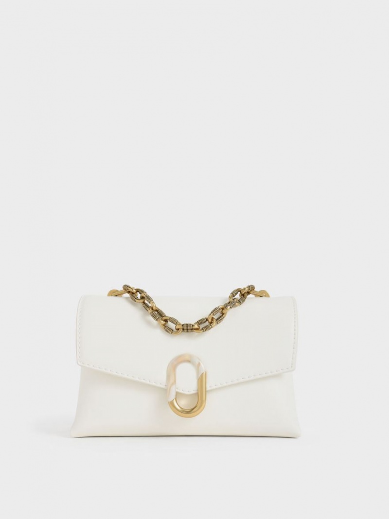 Charles And Keith Chain Strap Envelope Crossbody Bags White | PHILIPPINES X458