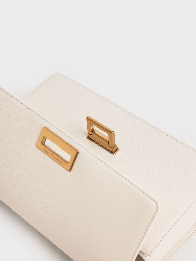 Charles And Keith Chain Strap Evening Shoulder Bags Cream | PHILIPPINES J197