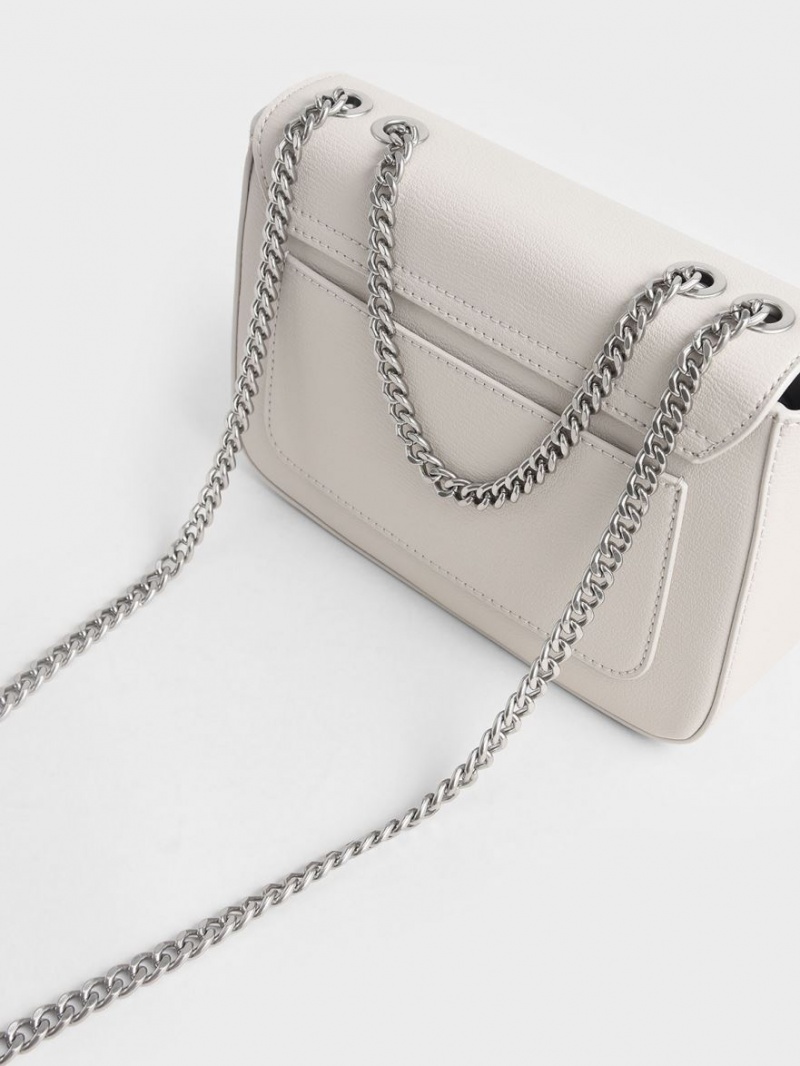 Charles And Keith Chain Strap Shoulder Bags Light Grey | PHILIPPINES D613