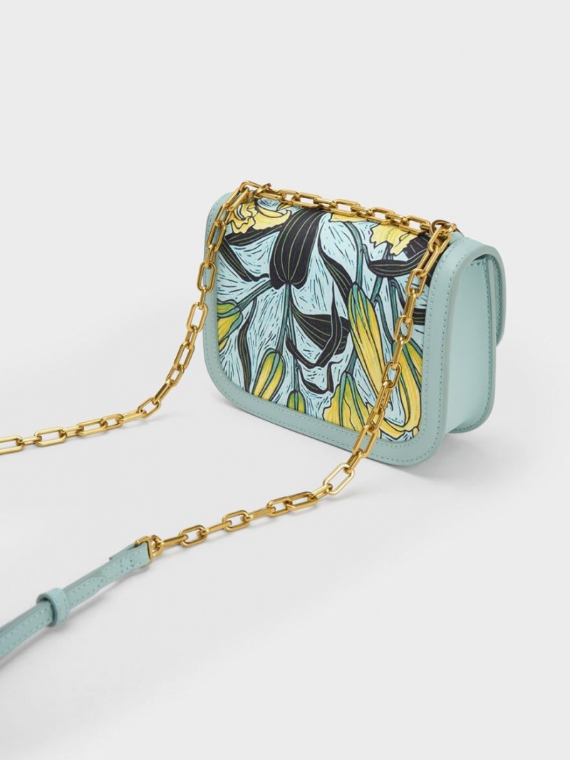 Charles And Keith Charlot Botanical Print Crossbody Bags Blue | PHILIPPINES Z561