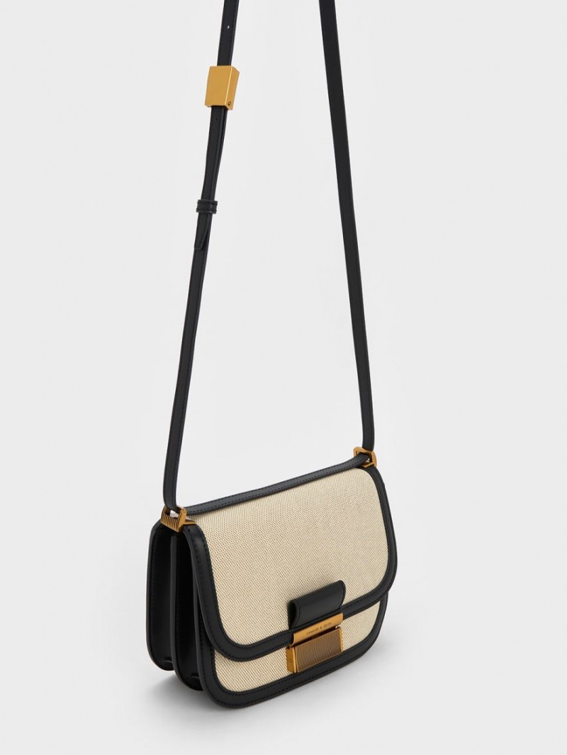 Charles And Keith Charlot Canvas Crossbody Bags Beige | PHILIPPINES I193