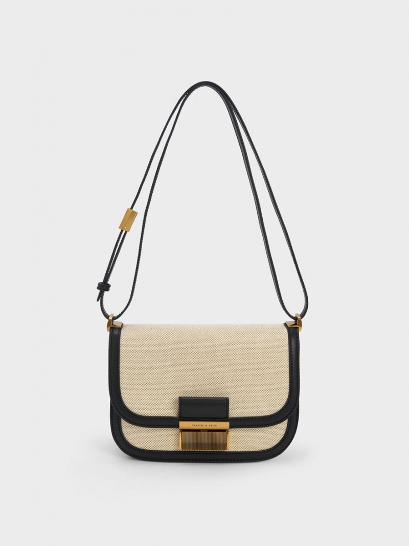 Charles And Keith Charlot Canvas Crossbody Bags Beige | PHILIPPINES I193