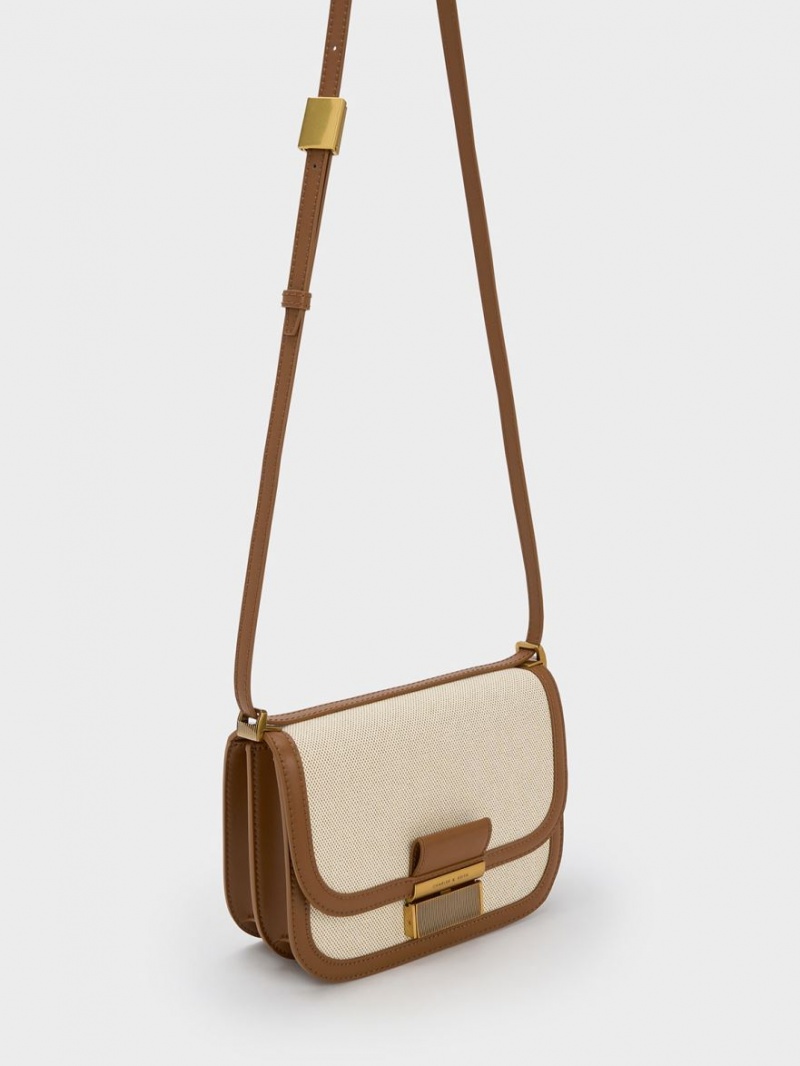 Charles And Keith Charlot Canvas Crossbody Bags Brown | PHILIPPINES P946