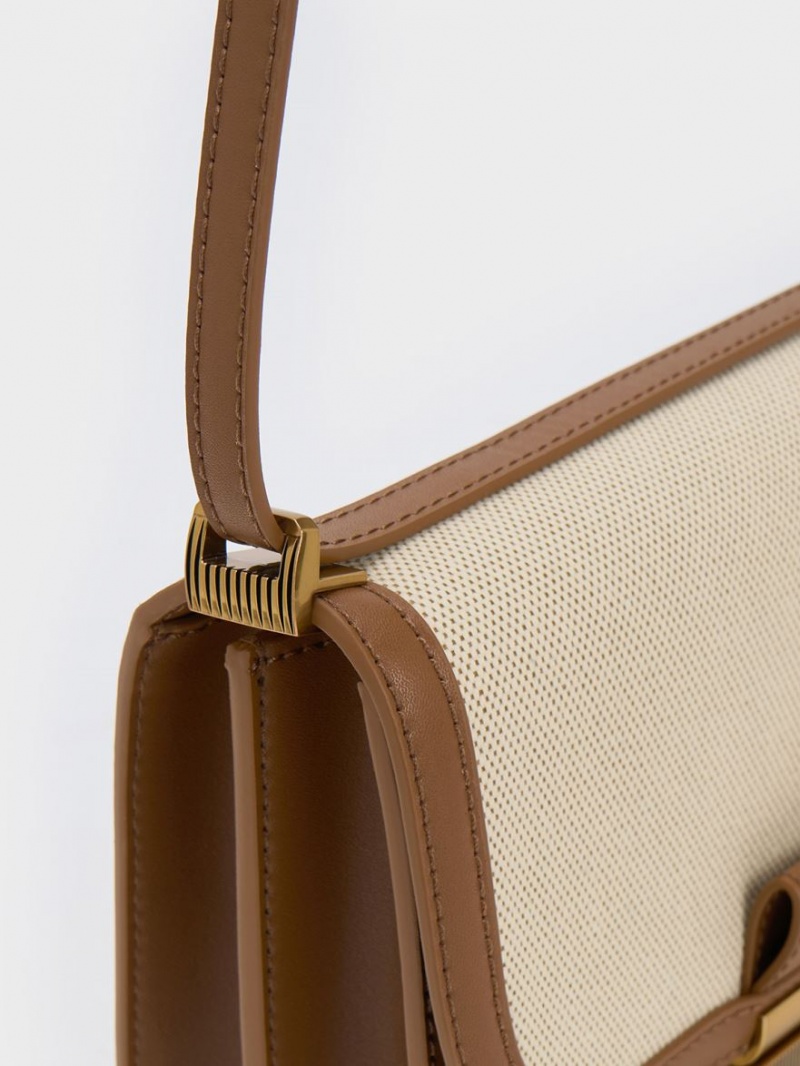 Charles And Keith Charlot Canvas Crossbody Bags Brown | PHILIPPINES P946