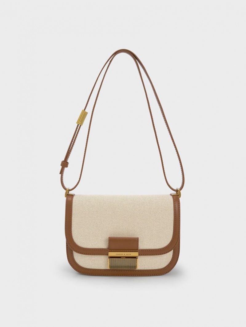 Charles And Keith Charlot Canvas Crossbody Bags Brown | PHILIPPINES P946