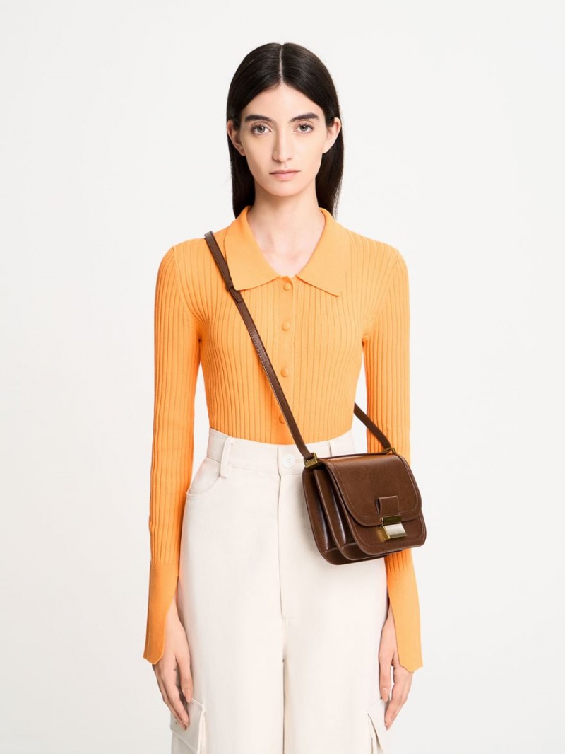 Charles And Keith Charlot Crossbody Bags Dark Brown | PHILIPPINES B174