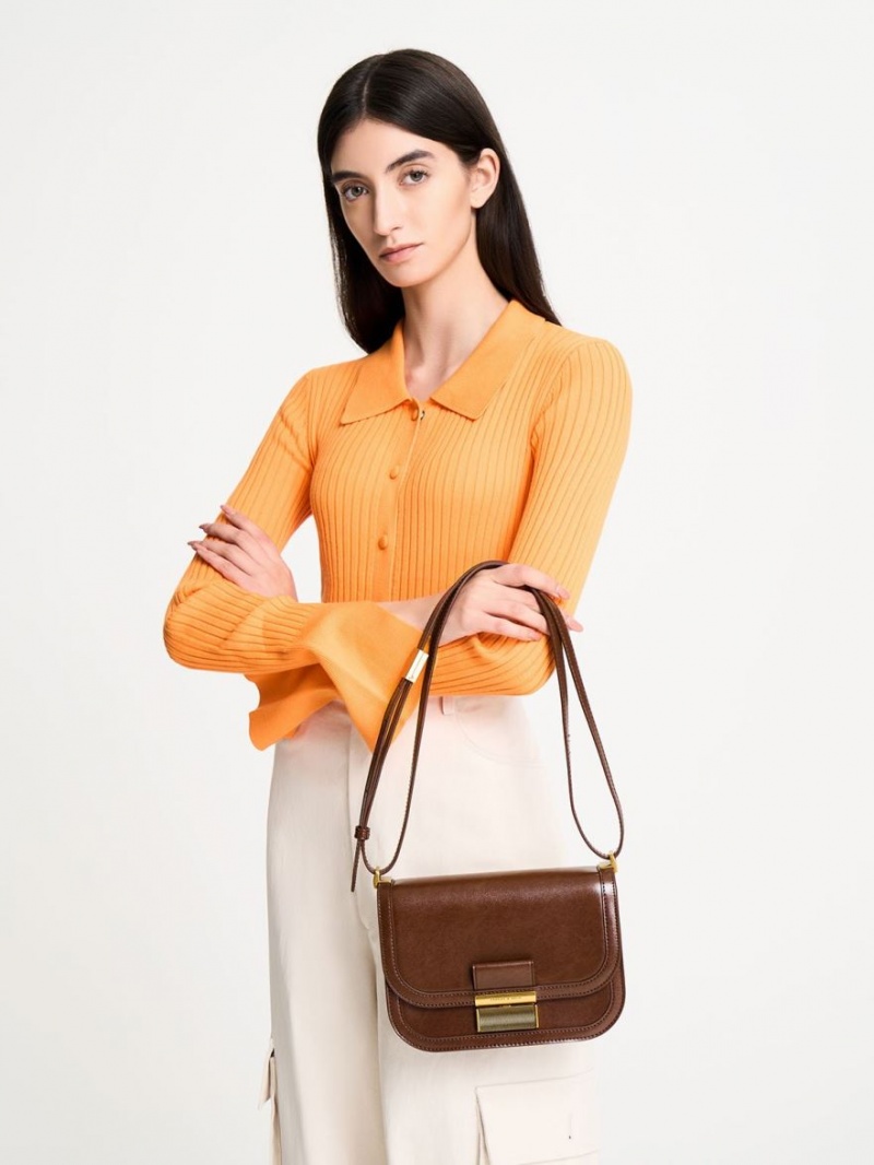 Charles And Keith Charlot Crossbody Bags Dark Brown | PHILIPPINES B174