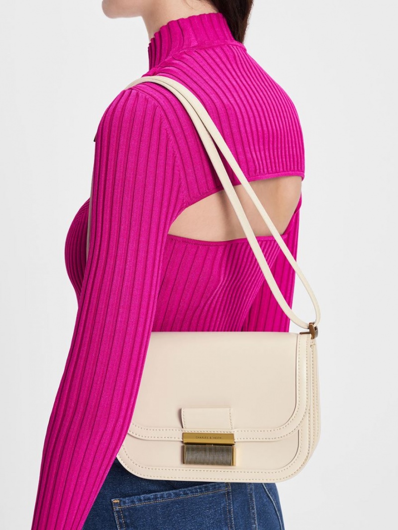 Charles And Keith Charlot Crossbody Bags Cream | PHILIPPINES Y439