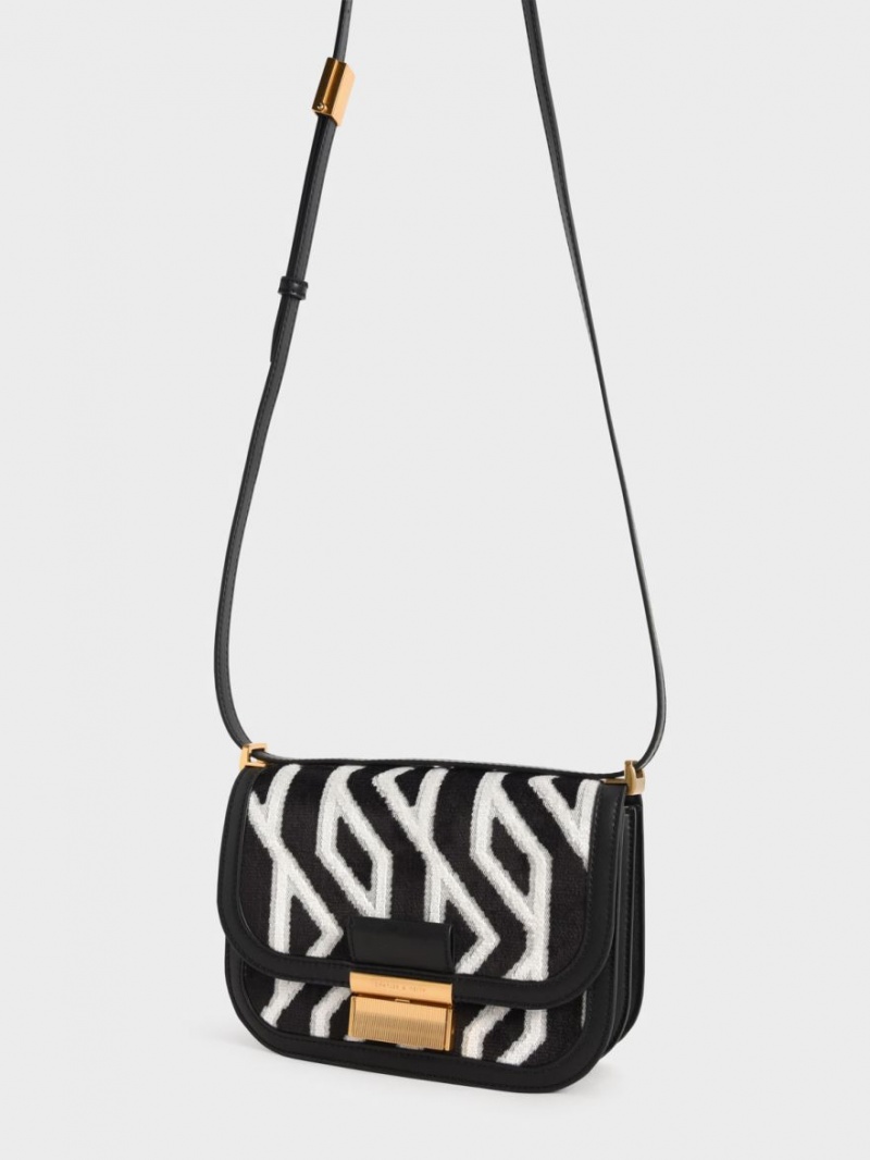 Charles And Keith Charlot Jacquard Printed Shoulder Bags Black | PHILIPPINES B032