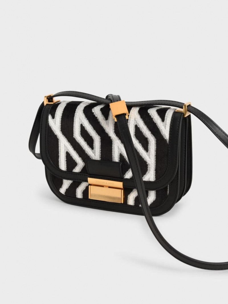 Charles And Keith Charlot Jacquard Printed Shoulder Bags Black | PHILIPPINES B032