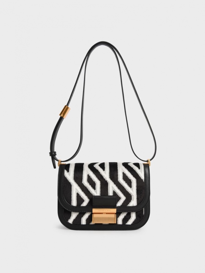 Charles And Keith Charlot Jacquard Printed Shoulder Bags Black | PHILIPPINES B032