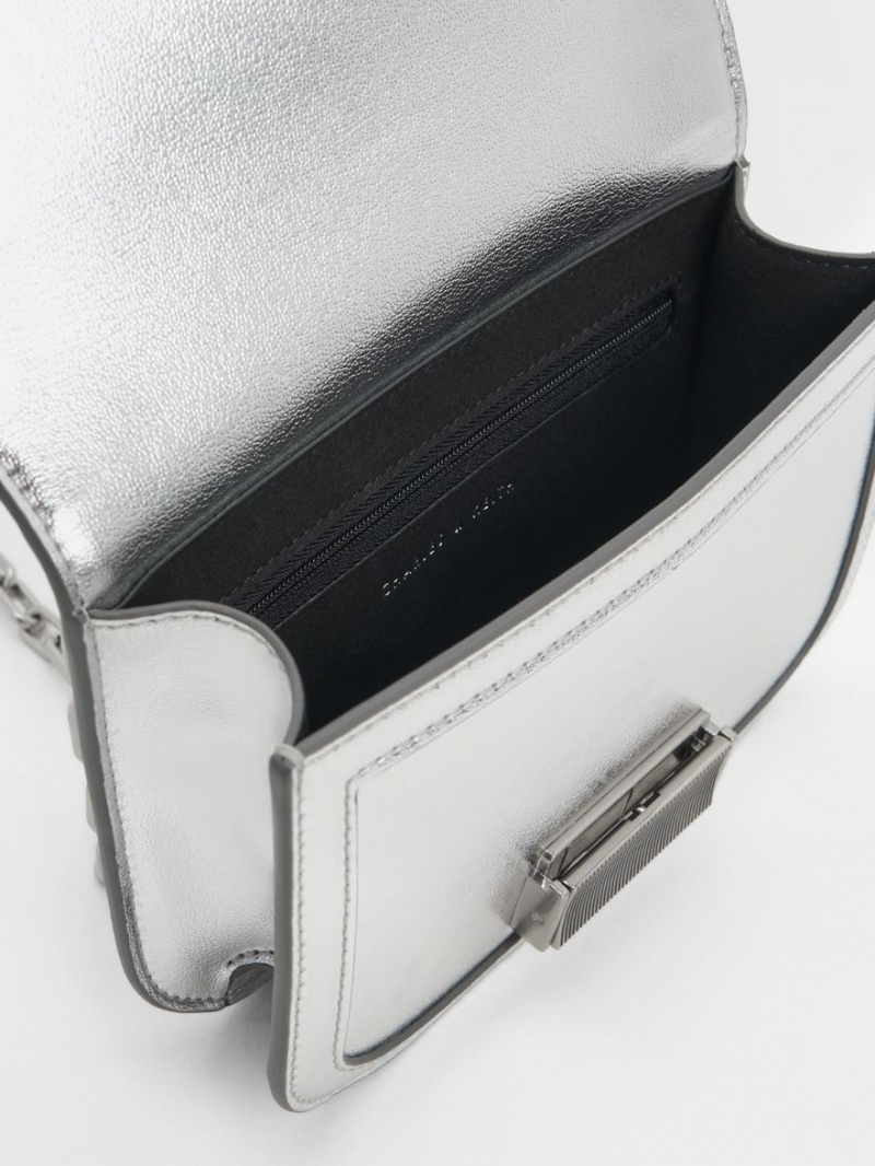 Charles And Keith Charlot Metallic Chain Strap Shoulder Bags Silver | PHILIPPINES W045