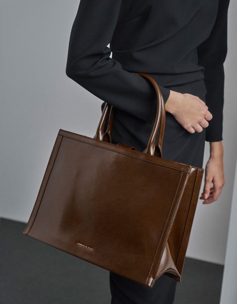 Charles And Keith Charlot Tote Bags Dark Brown | PHILIPPINES X630