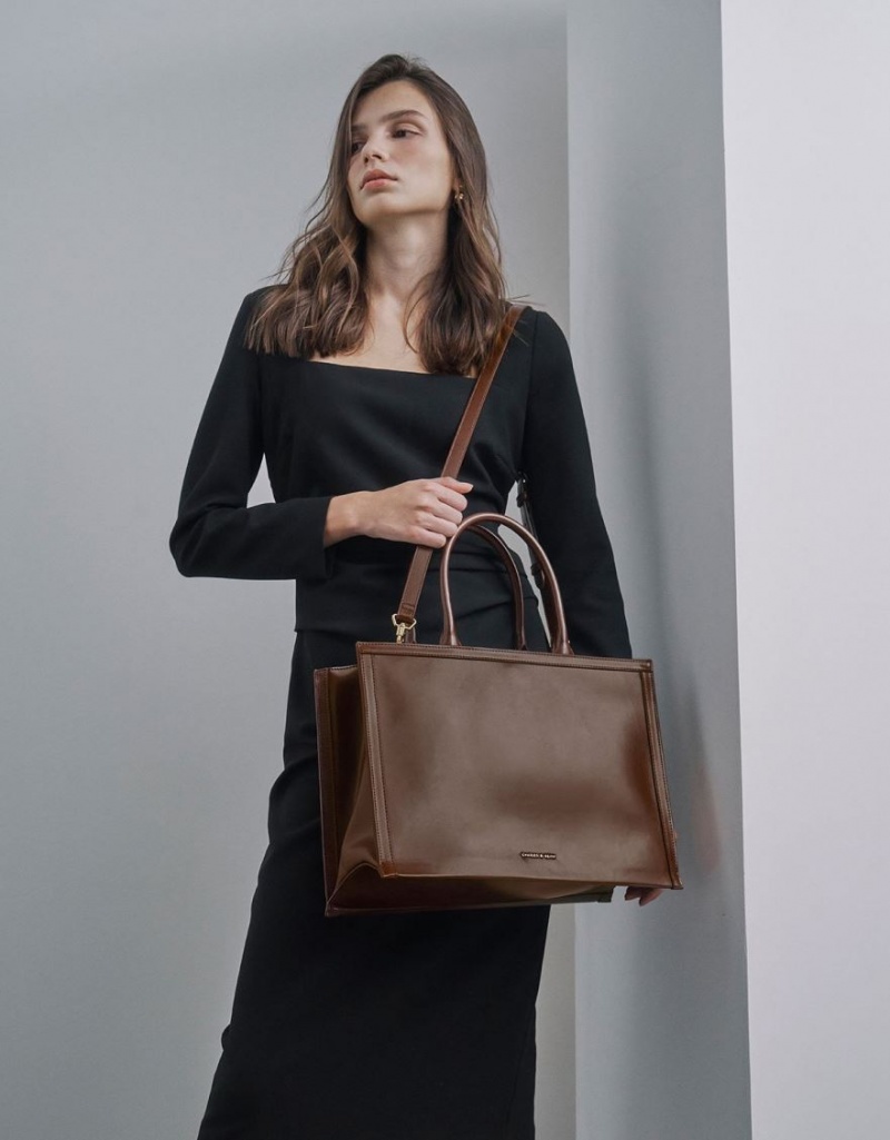 Charles And Keith Charlot Tote Bags Dark Brown | PHILIPPINES X630