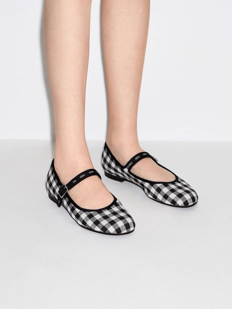 Charles And Keith Checkered Buckled Mary Jane Flat Shoes Black | PHILIPPINES Z610