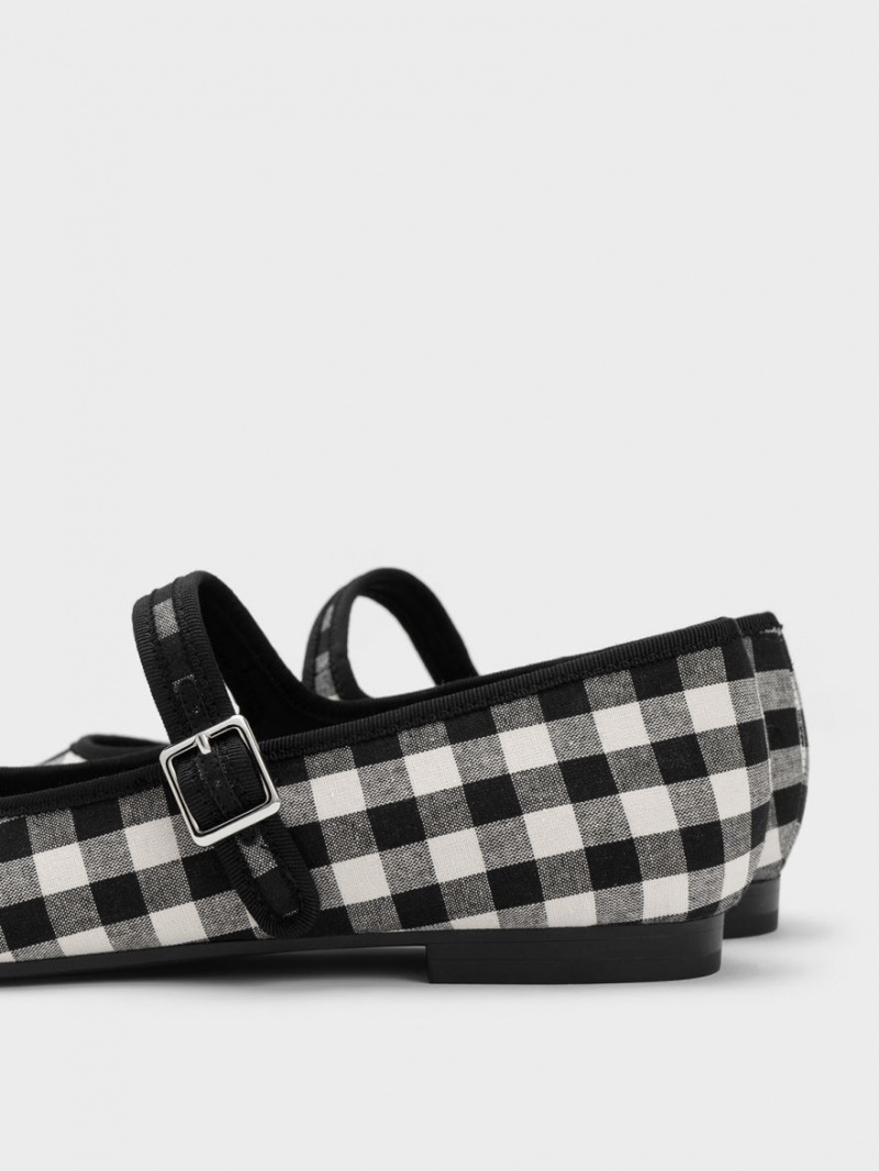 Charles And Keith Checkered Buckled Mary Jane Flat Shoes Black | PHILIPPINES Z610