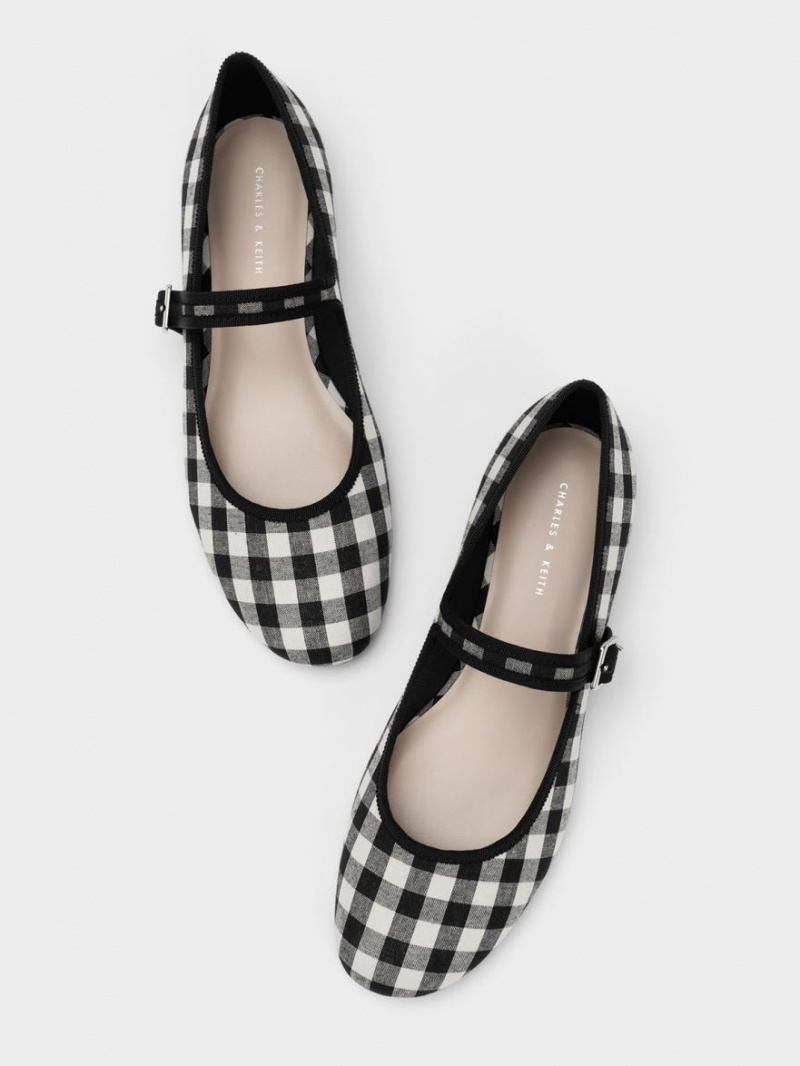 Charles And Keith Checkered Buckled Mary Jane Flat Shoes Black | PHILIPPINES Z610