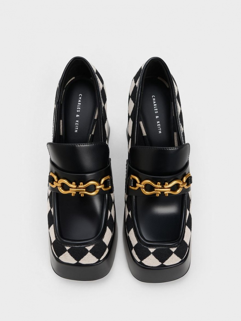 Charles And Keith Checkered Metallic Accent Platform Loafers Black | PHILIPPINES W968