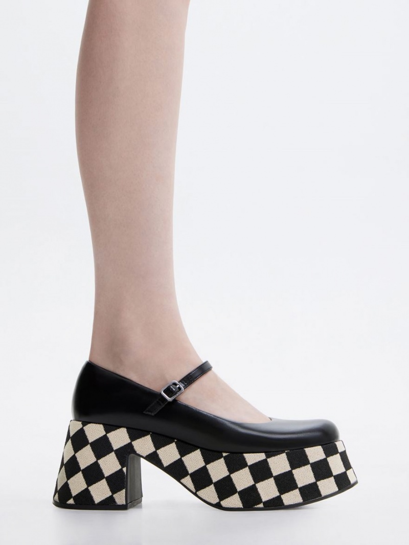 Charles And Keith Checkered Platform Mary Jane Shoes Multicolor | PHILIPPINES D560