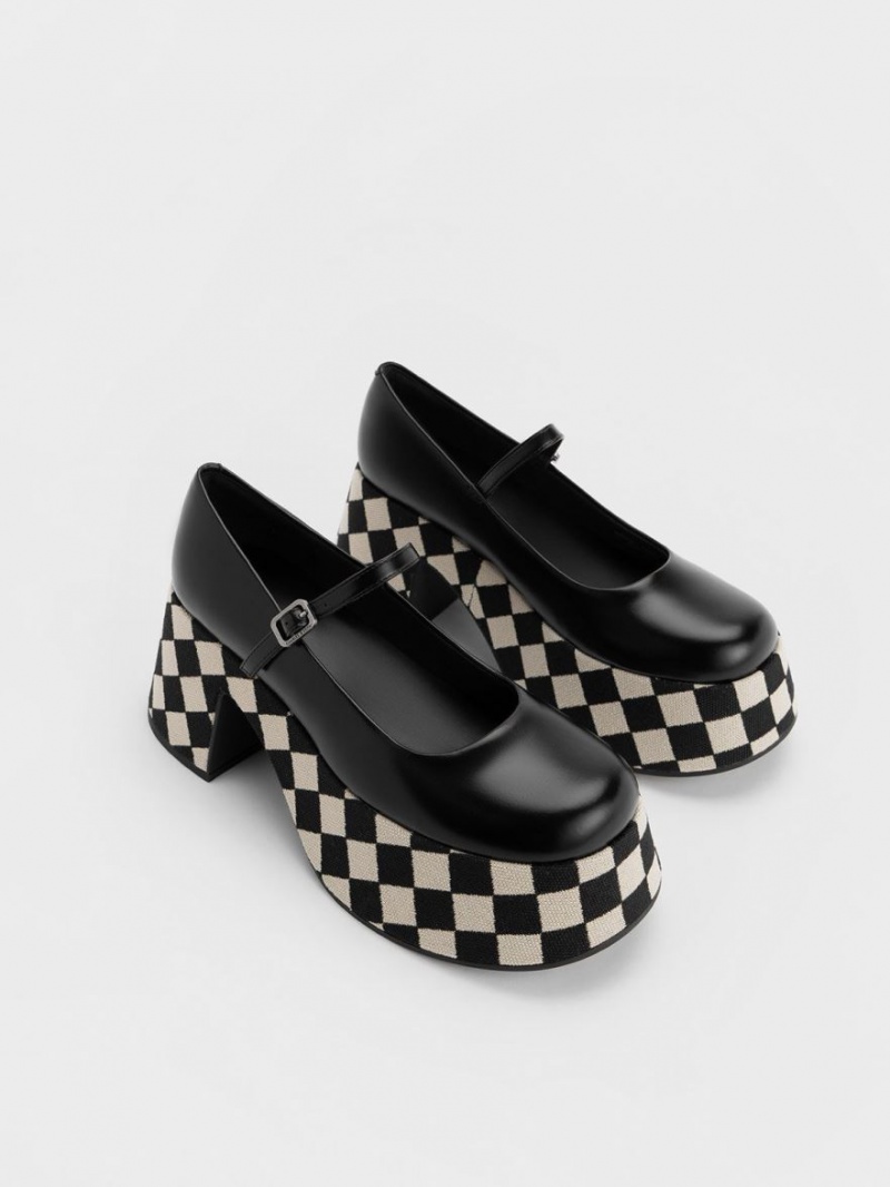 Charles And Keith Checkered Platform Mary Jane Shoes Multicolor | PHILIPPINES D560