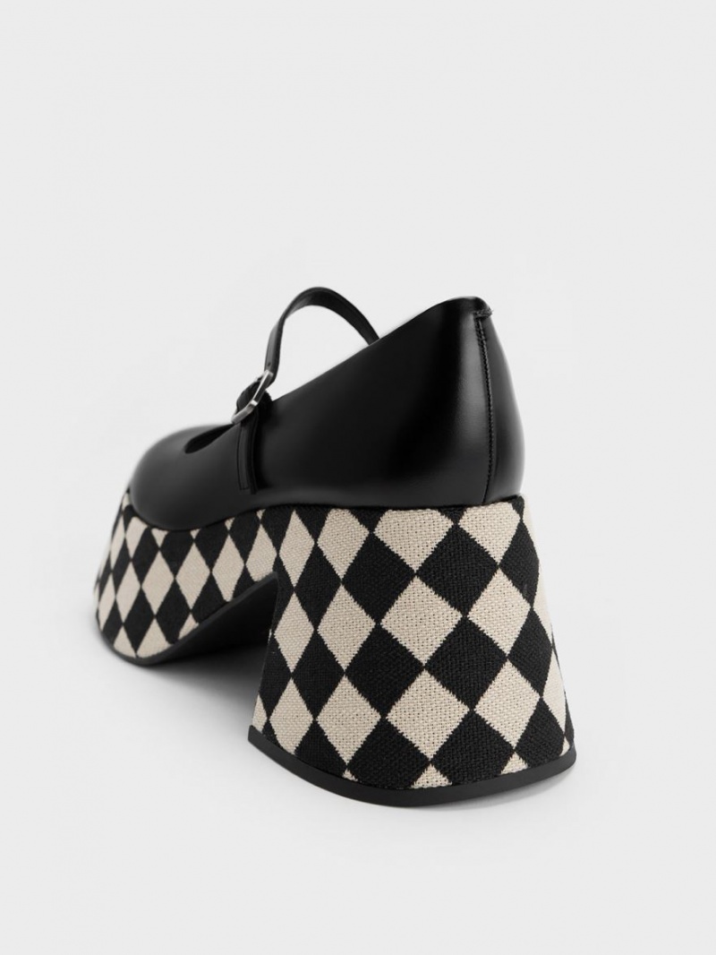 Charles And Keith Checkered Platform Mary Jane Shoes Multicolor | PHILIPPINES D560