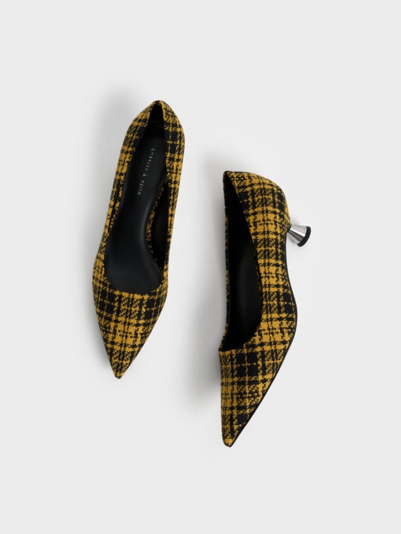 Charles And Keith Checkered Spool Heel Pumps Yellow | PHILIPPINES G379