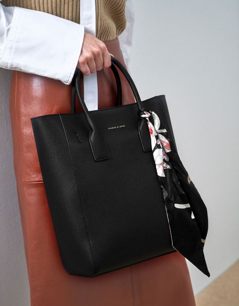 Charles And Keith Chiffon Scarf Tote Bags Black | PHILIPPINES E695